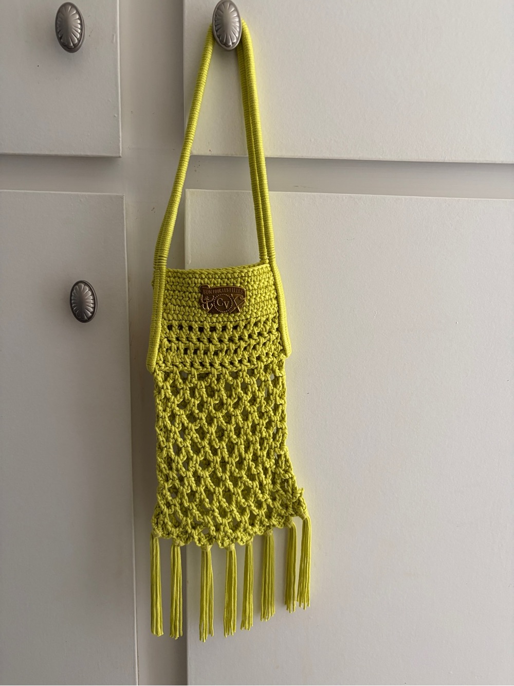 Clare V Neon Yellow Crochet Fringe Mini Crossbody Bag
